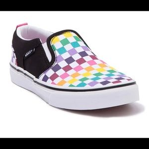 New VANS Asher Rainbow Check Low Slip ons 3